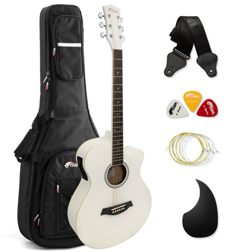 Tiger White Electro Acoustic Guitar Package with Premier Padded Bag
