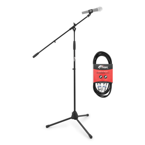 Tiger Boom Microphone Stand with Mic Clip and 3 Metre XLR to XLR Mic Cable
