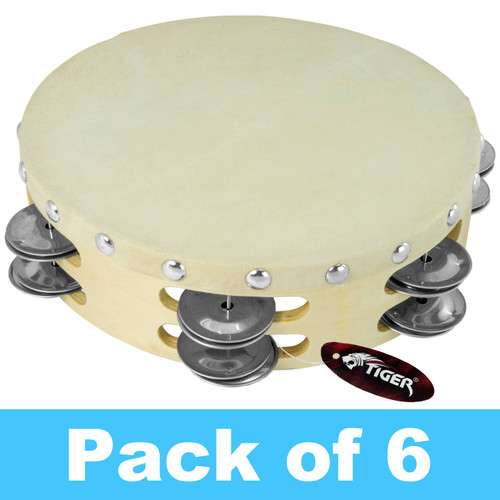 Tiger 8" Double Row Wood Tambourine - Pack of 6