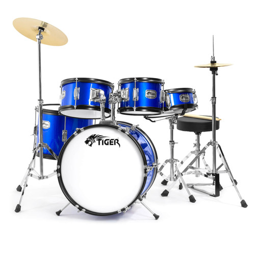 Tiger 5 Piece Junior Drum Kits - Drum Sets for Kids With 6 Months Free Lessons - Blue