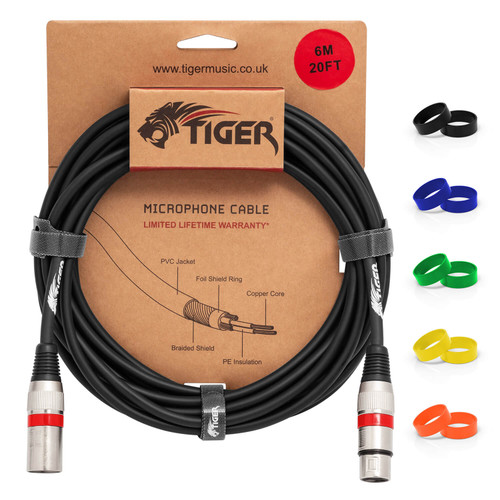 Tiger 6m (20ft) XLR Male to XLR Female Microphone Cable
