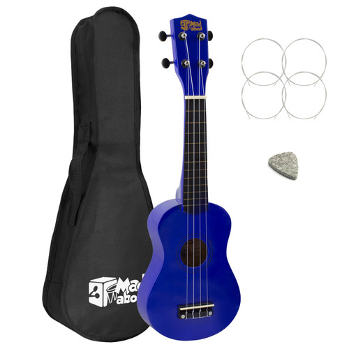 Mad About Left Handed Blue Soprano Ukulele for Beginners with Bag