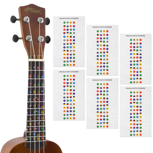 Tiger Ukulele Note Sticker - Colour Coded Fretboard Stickers - 6 Pack