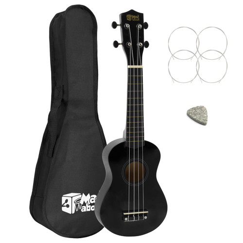 Mad About Left Handed Soprano Ukulele - Black with Bag, Felt Pick, Spare Strings