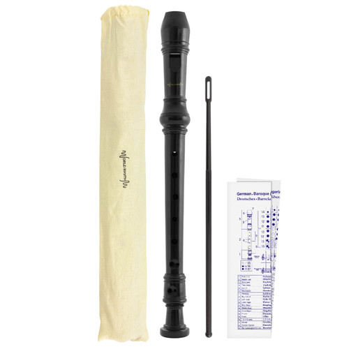 Descant Recorder - Three Piece School, Beginners Recorder with Bag  - Black