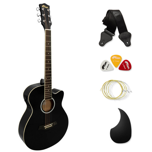 Tiger Black Electro Acoustic Guitar for Beginners with 6 Months FREE Lessons