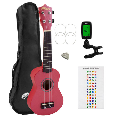 Beginners Soprano Ukulele in Red & Clip-On Tuner Kit