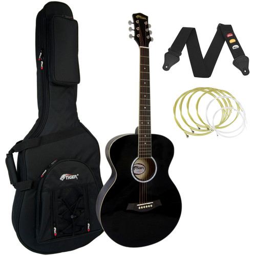 Tiger Black Acoustic Guitar Package with Premier Padded Bag