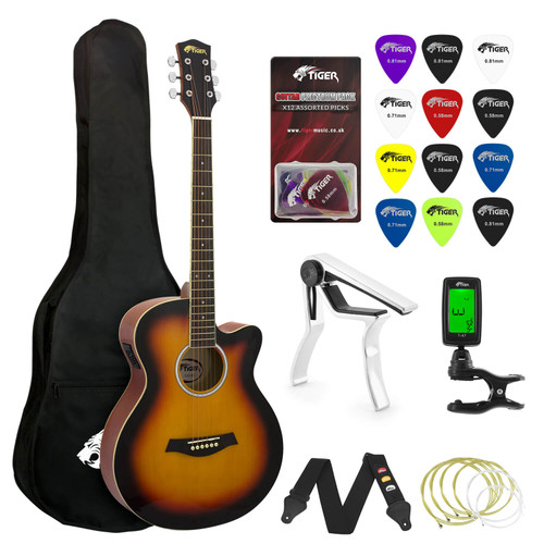 Tiger Beginners Electro Acoustic Guitar Package - Sunburst
