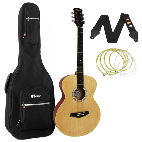 Tiger Natural Acoustic Guitar Package with Padded Bag with 6 Months FREE Lessons