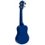 Rear view of the Mad About Blue soprano ukulele showcasing the rear body, lightweight construction, comfortable neck profile and geared tuning machines.
