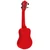 Rear view of the Mad About Red soprano ukulele showcasing the rear body, lightweight construction, comfortable neck profile and geared tuning machines.