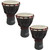 World Rhythm 3 Pack of 30cm Wooden Djembe Drums - 6" Djembe head