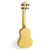 Rear view of the Mad About Pastel Yellow soprano ukulele showcasing the rear body, lightweight construction, comfortable neck profile and geared tuning machines.