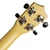 Rear view of geared machine heads on the Mad About Pastel Yellow soprano ukulele. Chrome tuning machines provide accurate tuning adjustment and enhanced tuning stability for beginner players.