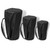 Three black protective carry bags for World Rhythm djembe drums in small, medium, and large sizes.