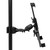 Side view of adjustable clamp-on tablet holder mounted on a vertical stand pole.