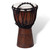Rear angled view of a 30cm World Rhythm mahogany djembe drum showing rope tuning and carved wooden body.