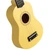 Close-up of the Mad About Pastel Yellow soprano ukulele body with satin matte finish, soundhole and bridge detail. Lightweight beginner ukulele fitted with carbon strings and designed for easy playability.