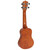 Rear view of the Mad About Natural Wood soprano ukulele showcasing the rear body, lightweight construction, comfortable neck profile and geared tuning machines.