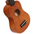 Close-up of the Mad About Natural Wood soprano ukulele body with smooth wood-effect finish, soundhole and bridge detail. Lightweight beginner ukulele fitted with carbon strings and designed for easy playability.