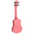 Rear view of the Mad About Pink soprano ukulele showcasing the rear body, lightweight construction, comfortable neck profile and geared tuning machines.