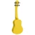 Rear view of the Mad About yellow soprano ukulele showcasing the rear body, lightweight construction, comfortable neck profile and geared tuning machines.