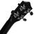 Rear view of geared machine heads on the Mad About black soprano ukulele. Chrome tuning machines provide accurate tuning adjustment and enhanced tuning stability for beginner players.