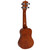 Rear view of the Mad About dark wood soprano ukulele with rich dark wood finish, lightweight body construction and geared tuning machines.