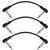 Three Pack of 15cm Guitar Effects Pedal Patch Cables with Right Angle 6.35mm Jack Plugs, Black Instrument Lead Connectors for Pedalboards and Audio Equipment