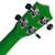 Rear view of geared machine heads on the Mad About green soprano ukulele. Chrome tuning machines provide accurate tuning adjustment and enhanced tuning stability for beginner players.