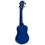 Rear view of Mad About Union Jack soprano ukulele with gloss blue finish. Compact 21-inch beginner ukulele featuring lightweight construction, comfortable neck profile and geared tuning machines.