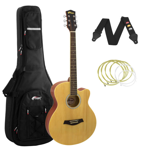 Tiger Natural Acoustic Guitar Pack for Students with Premier Padded Bag