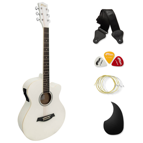 Tiger White Electro Acoustic Guitar for Beginners with 6 Months FREE Lessons