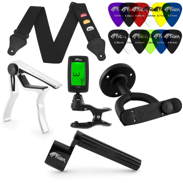 Deluxe Guitar Accessories Pack - Picks, Capo, Tuner, Strap Etc