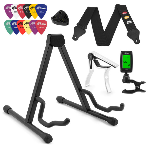 Guitar Gift Pack - Guitar Stand, Picks, Strap, Tuner and Capo