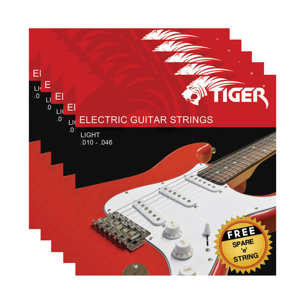 Tiger Electric Guitar Strings - Pack of 5 Light (10 - 46) Sets