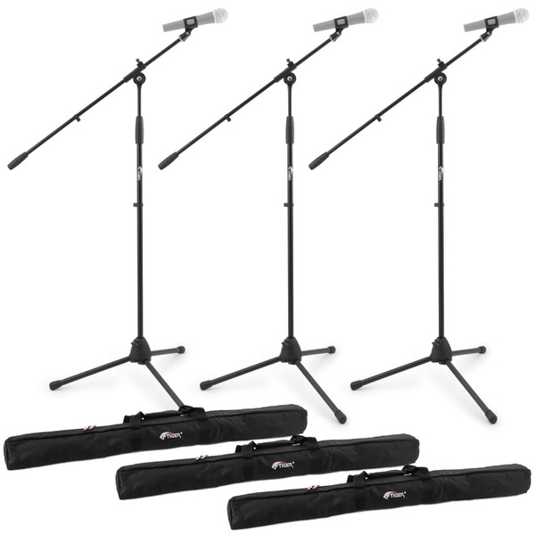 Tiger Pack of 3 Boom Microphone Stands with Bags