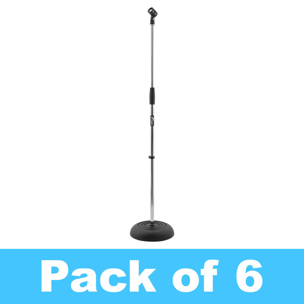 Tiger Pack of 6 Heavy Duty Chrome Round Base Microphone Stands