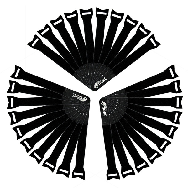 Tiger Pack of 30 Reusable Hook and Loop Cable Ties