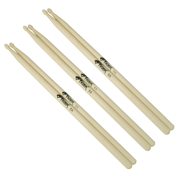 Tiger Pack of 3 5A Wood Tip Drumsticks