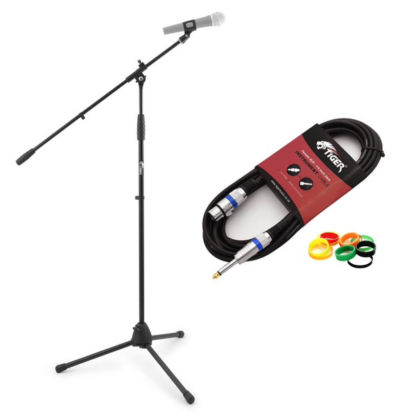 Tiger Boom Microphone Stand & 10m Jack/XLR Microphone Cable Pack