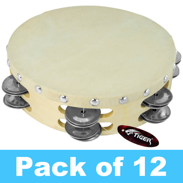 Tiger 8" Double Row Wood Tambourine - Pack of 12