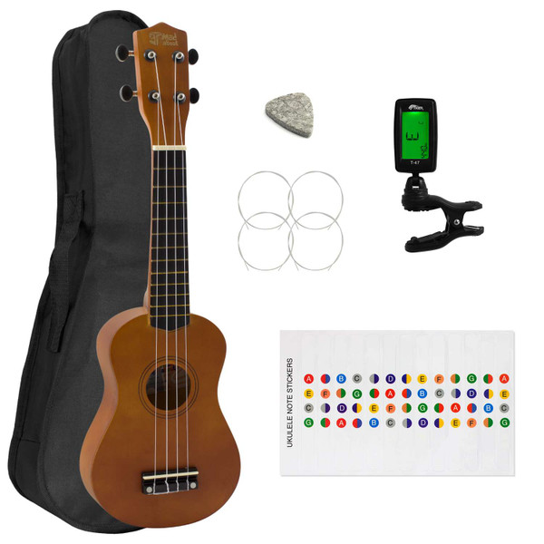 Soprano Ukulele for Beginners in Natural with Uke Bag & Tuner