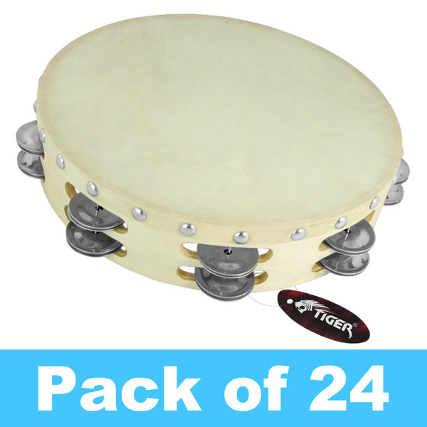 Tiger 10" Double Row Wood Tambourine - Pack of 24