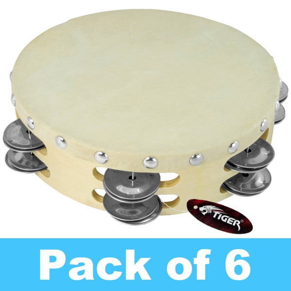 Tiger 8" Double Row Wood Tambourine - Pack of 6