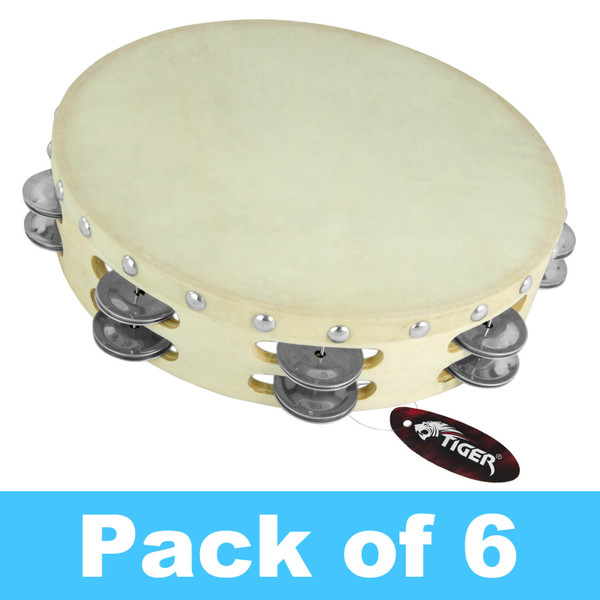 Tiger 10" Double Row Wood Tambourine - Pack of 6