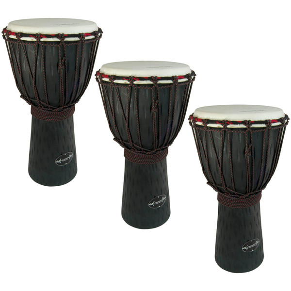 World Rhythm 3 Pack of 40cm Wooden Djembe Drums - 7" Djembe head
