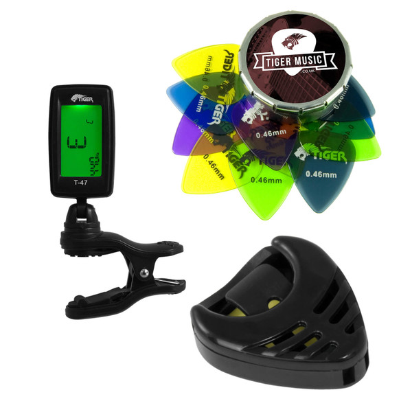 Tiger Ukulele Tuner, Picks and Pick Holder Pack