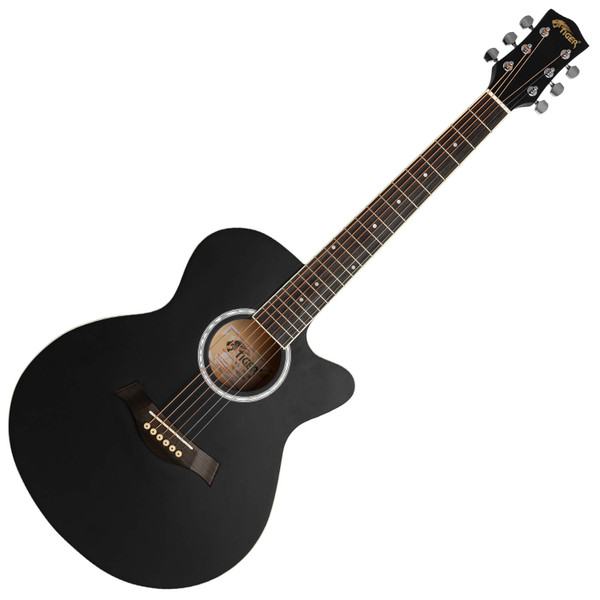 TIGER ACG1-BK-SM Acoustic Steel String Parlour Guitar - Matte Charcoal Black 